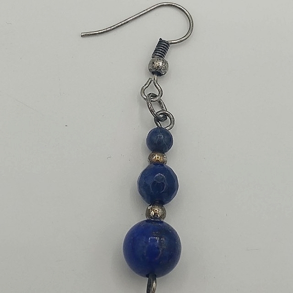 Sodalite Silver tone Dangle Drop Beaded French Hook Earrings Vintage - Picture 3 of 7